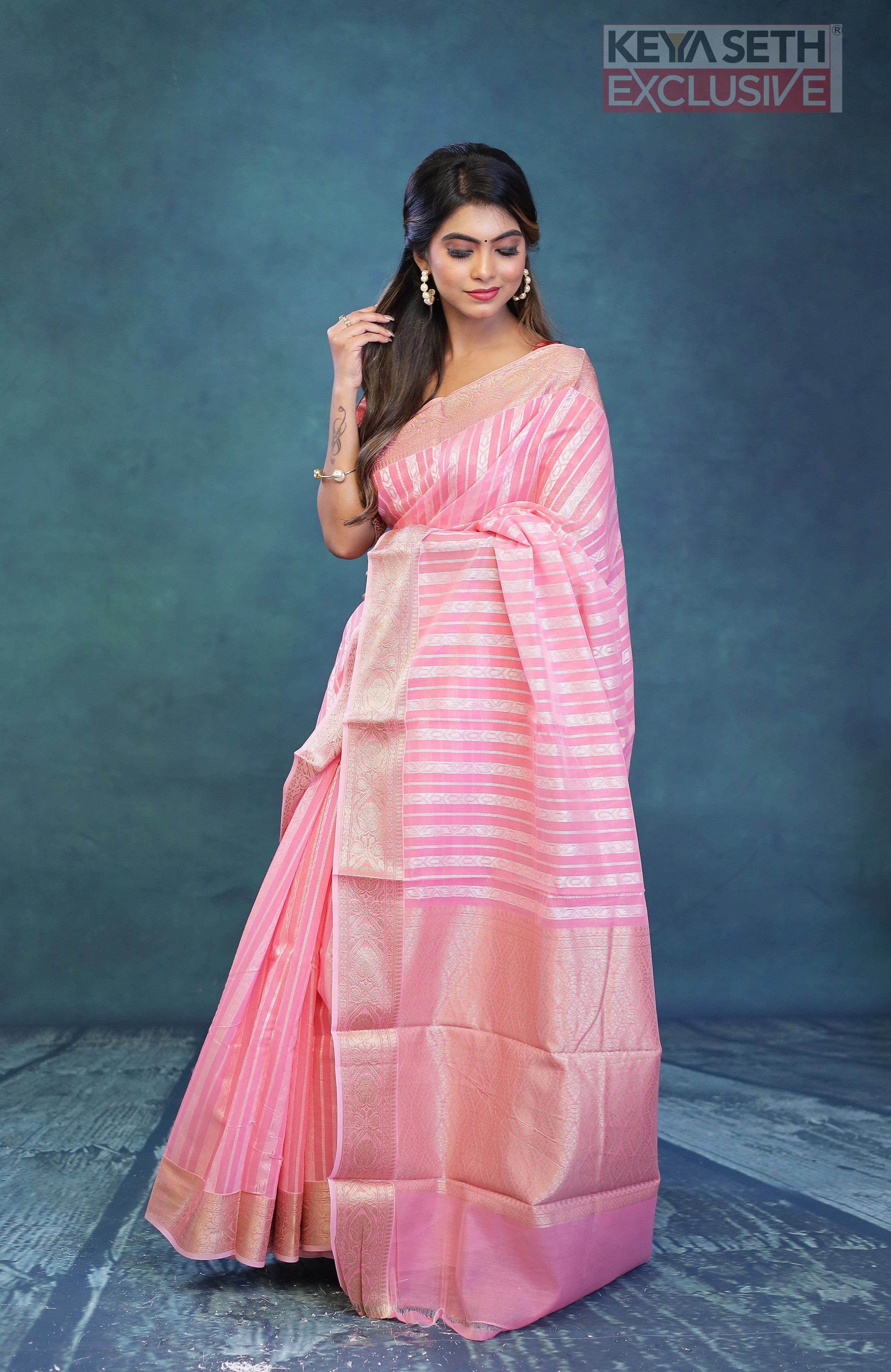 Breathable Pink Cotton Saree - Keya Seth Exclusive