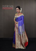 Load image into Gallery viewer, Royal Blue Red Katan Banarasi Saree - Keya Seth Exclusive
