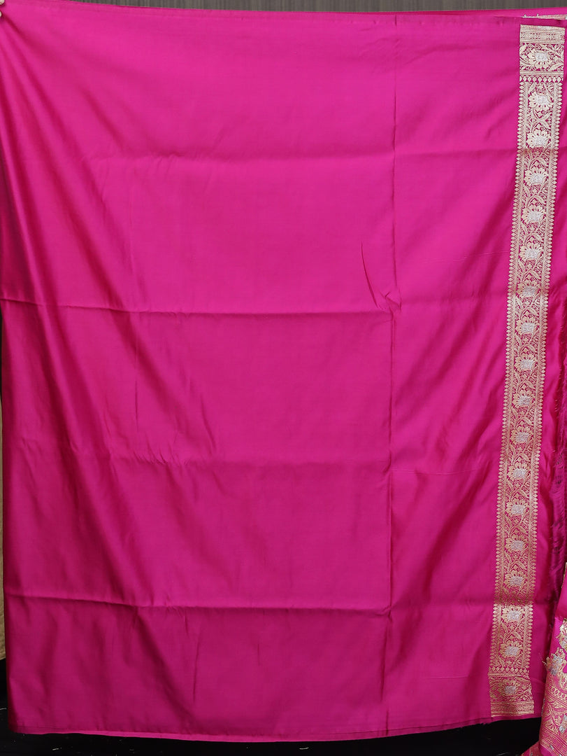 Deep Pink Floral Katan Banarasi Saree - Keya Seth Exclusive