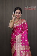 Load image into Gallery viewer, Deep Pink Floral Katan Banarasi Saree - Keya Seth Exclusive