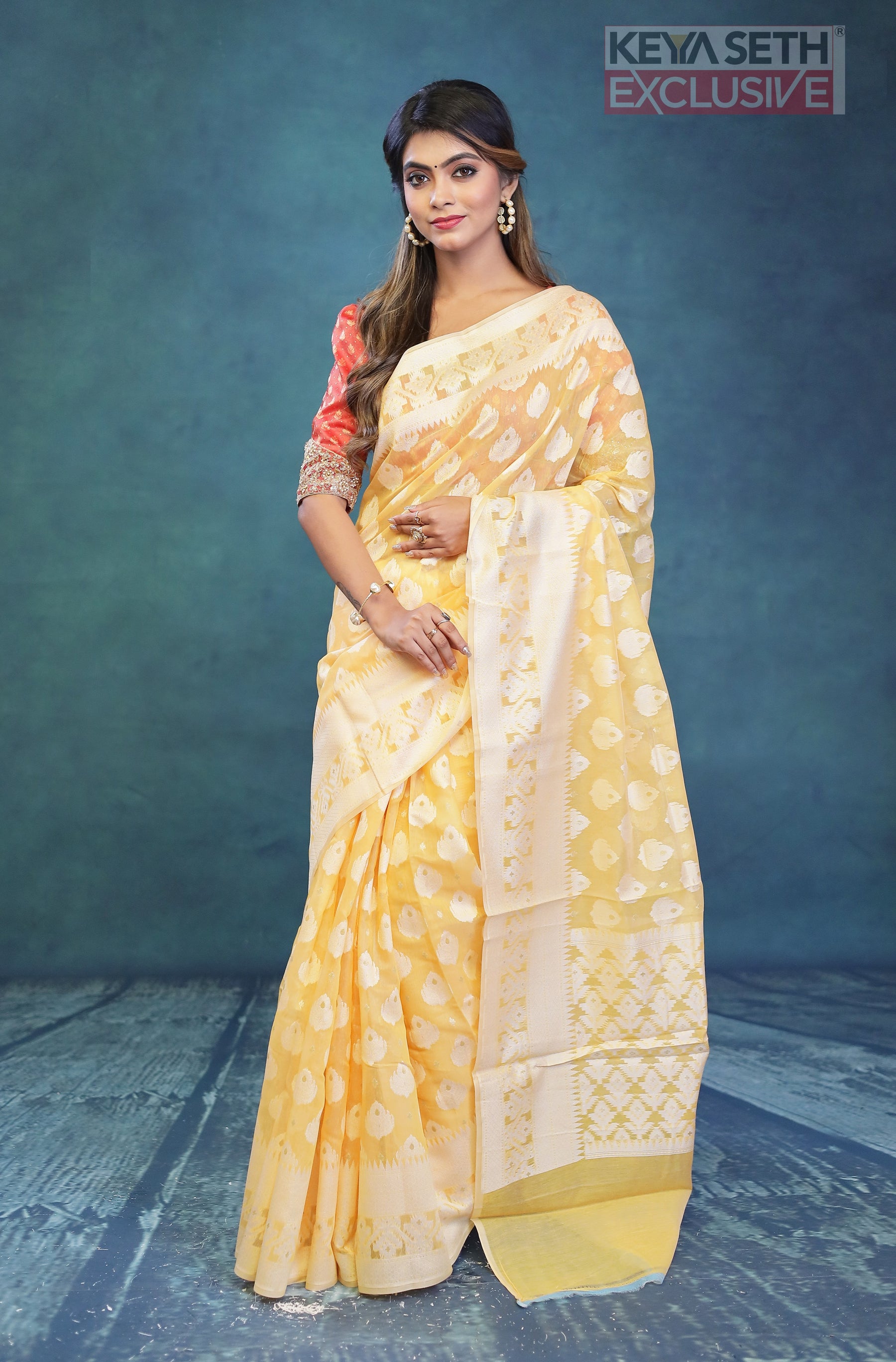 Breathable Yellow Cotton Saree - Keya Seth Exclusive