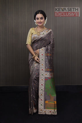 Deep Grey Pattachitra Silk Saree - Keya Seth Exclusive