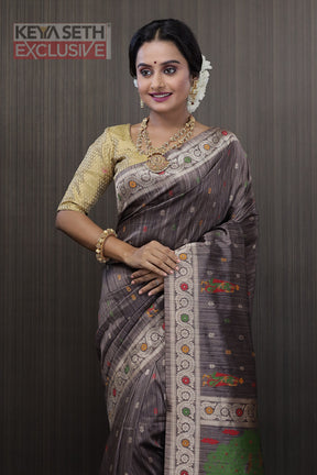 Deep Grey Pattachitra Silk Saree - Keya Seth Exclusive