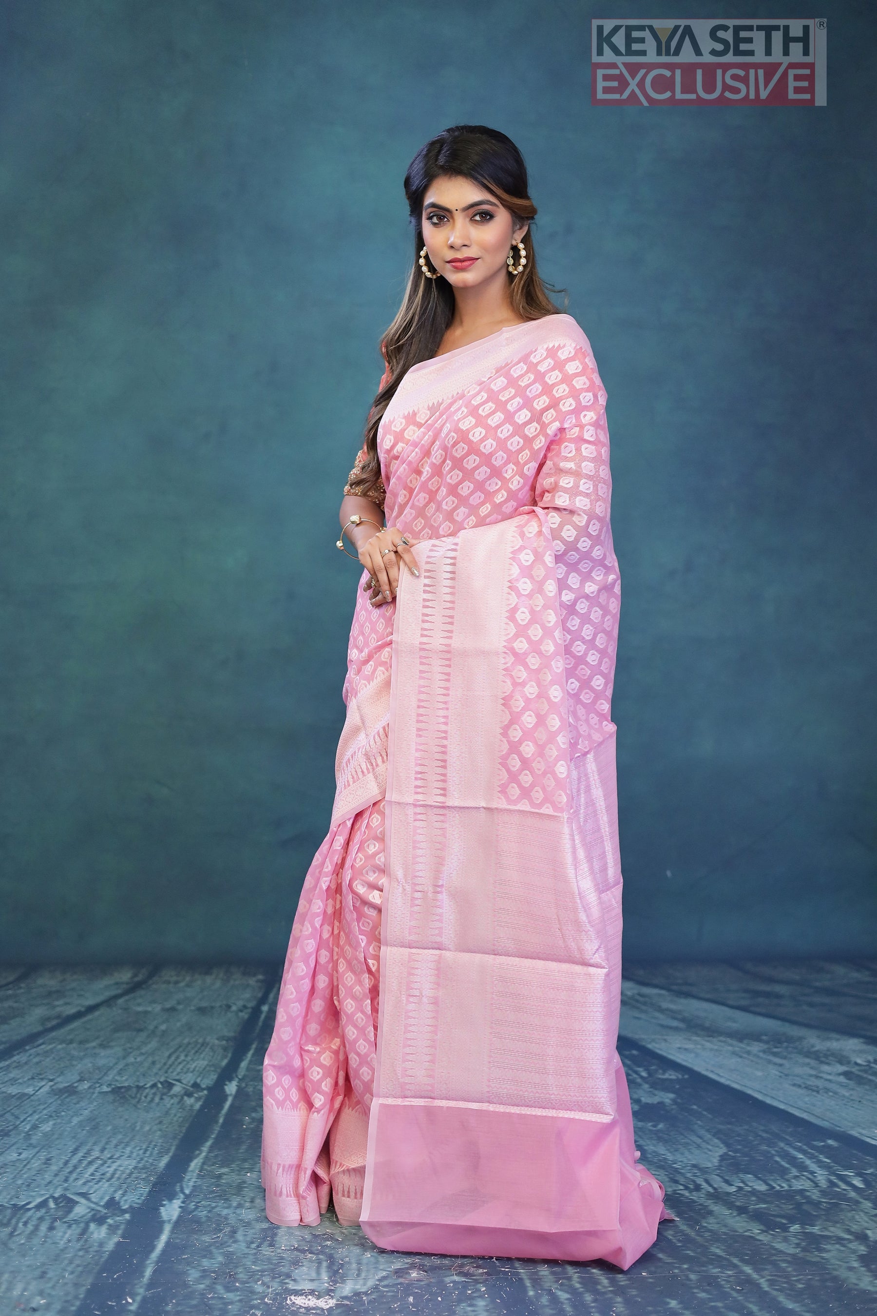 Breathable Baby Pink Cotton Saree - Keya Seth Exclusive