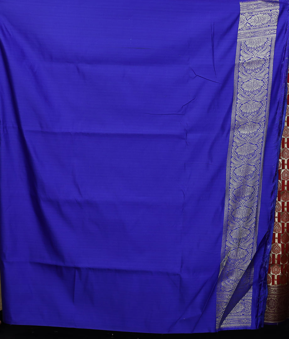 Red and Blue Half and Half Katan Banarasi Saree - Keya Seth Exclusive