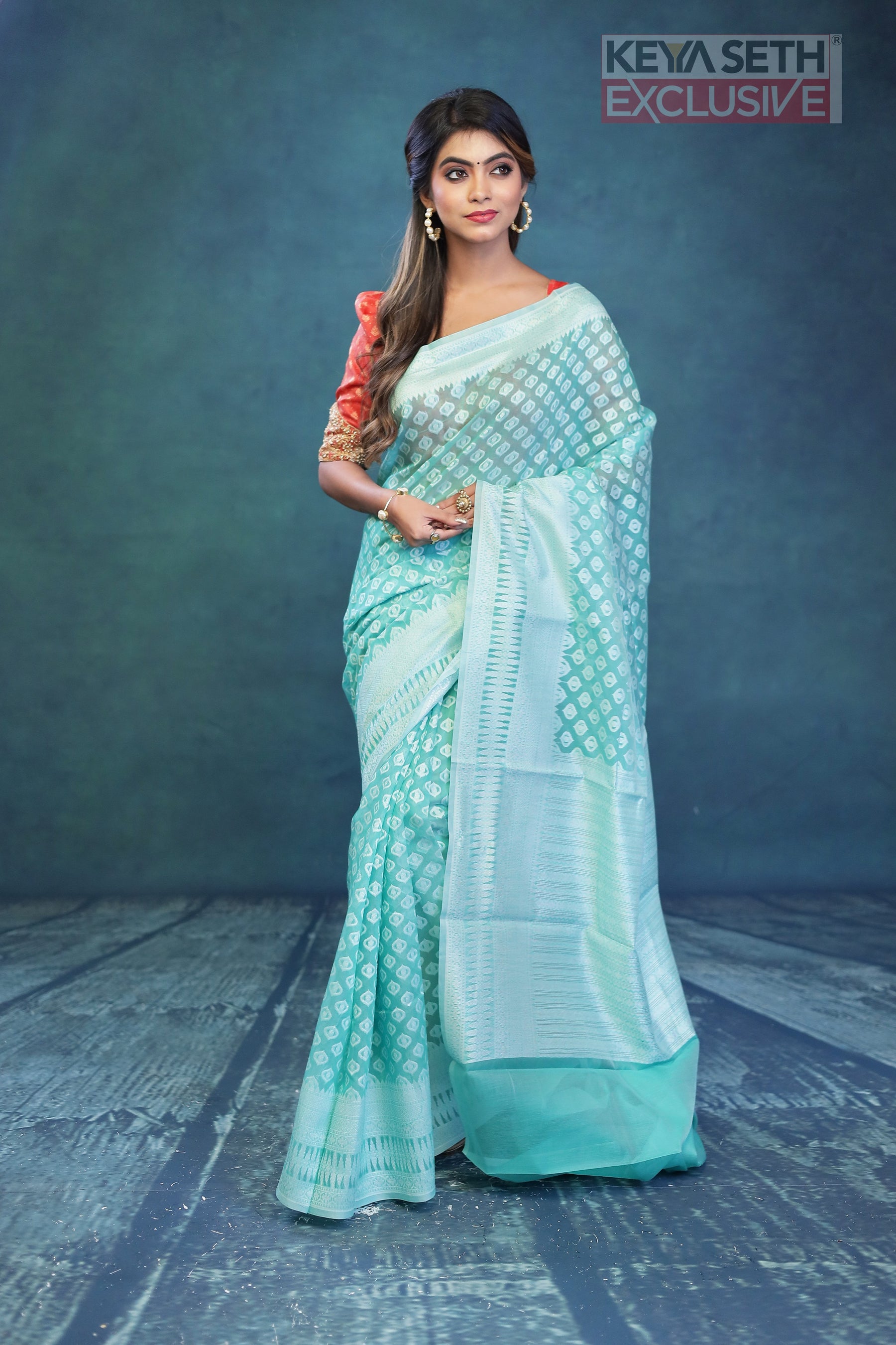 Breathable Sea Green Cotton Saree - Keya Seth Exclusive