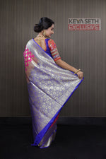 Load image into Gallery viewer, Deep Pink and Royal Blue Half and Half Katan Banarasi Saree - Keya Seth Exclusive