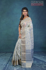 Load image into Gallery viewer, Soft Off-white and Grey Cotton Saree - Keya Seth Exclusive