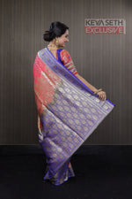 Load image into Gallery viewer, Pink Blue Katan Benarasi Saree - Keya Seth Exclusive
