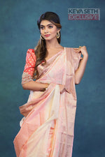 Load image into Gallery viewer, Soft Off-white and Peach Cotton Saree - Keya Seth Exclusive