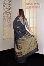 Load image into Gallery viewer, Black Borderless Kanjivaram Silk Saree - Keya Seth Exclusive