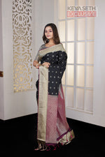 Load image into Gallery viewer, Black Aarni Silk Saree - Keya Seth Exclusive