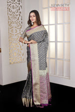 Load image into Gallery viewer, Steel Grey Arani Silk Saree - Keya Seth Exclusive