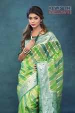 Load image into Gallery viewer, Colorful Green Organza Rangkat Saree - Keya Seth Exclusive
