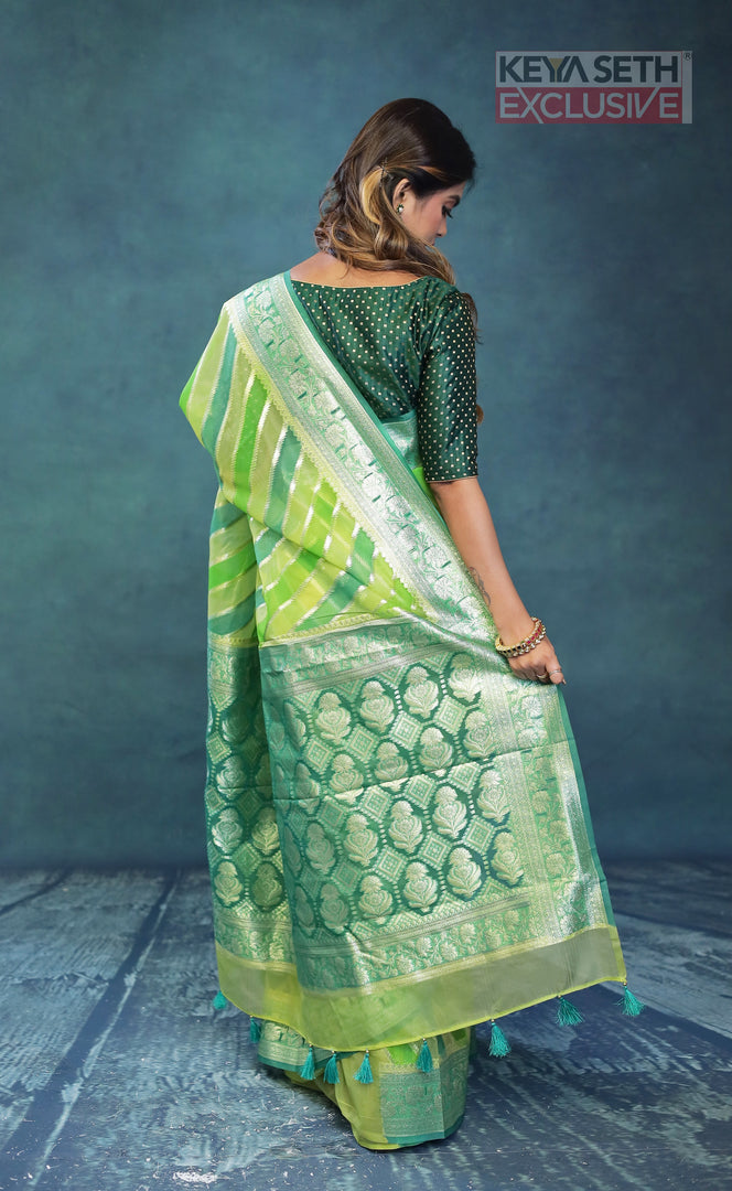 Colorful Green Organza Rangkat Saree - Keya Seth Exclusive
