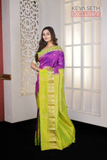 Load image into Gallery viewer, Purple Green Patli-Pallu Pure Silk Kanjivaram Saree - Keya Seth Exclusive