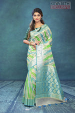 Load image into Gallery viewer, Colorful Green Off-white Organza Rangkat Saree - Keya Seth Exclusive
