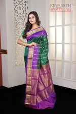 Load image into Gallery viewer, Bottle Green Purple Pure Silk Kanjivaram Saree - Keya Seth Exclusive
