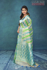 Load image into Gallery viewer, Colorful Green Off-white Organza Rangkat Saree - Keya Seth Exclusive

