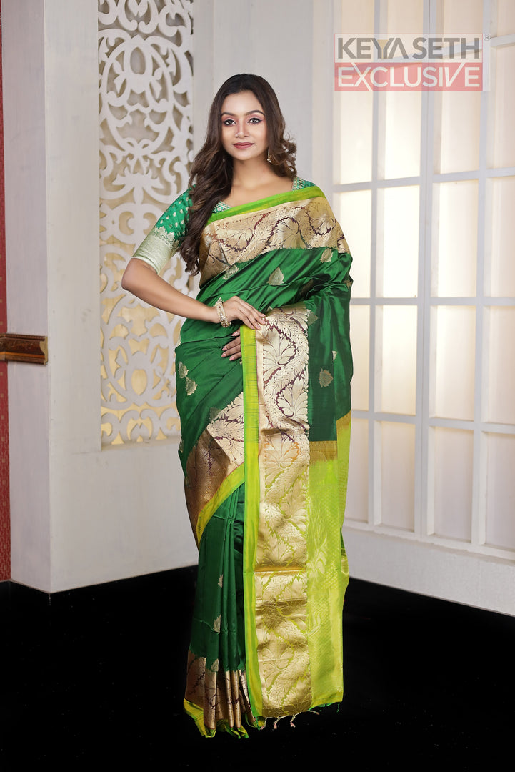 Green Pure Silk Kanjivaram Saree - Keya Seth Exclusive