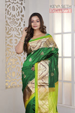 Load image into Gallery viewer, Green Pure Silk Kanjivaram Saree - Keya Seth Exclusive