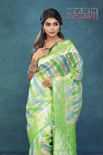 Load image into Gallery viewer, Colorful Sea Green Off-white Organza Rangkat Saree - Keya Seth Exclusive
