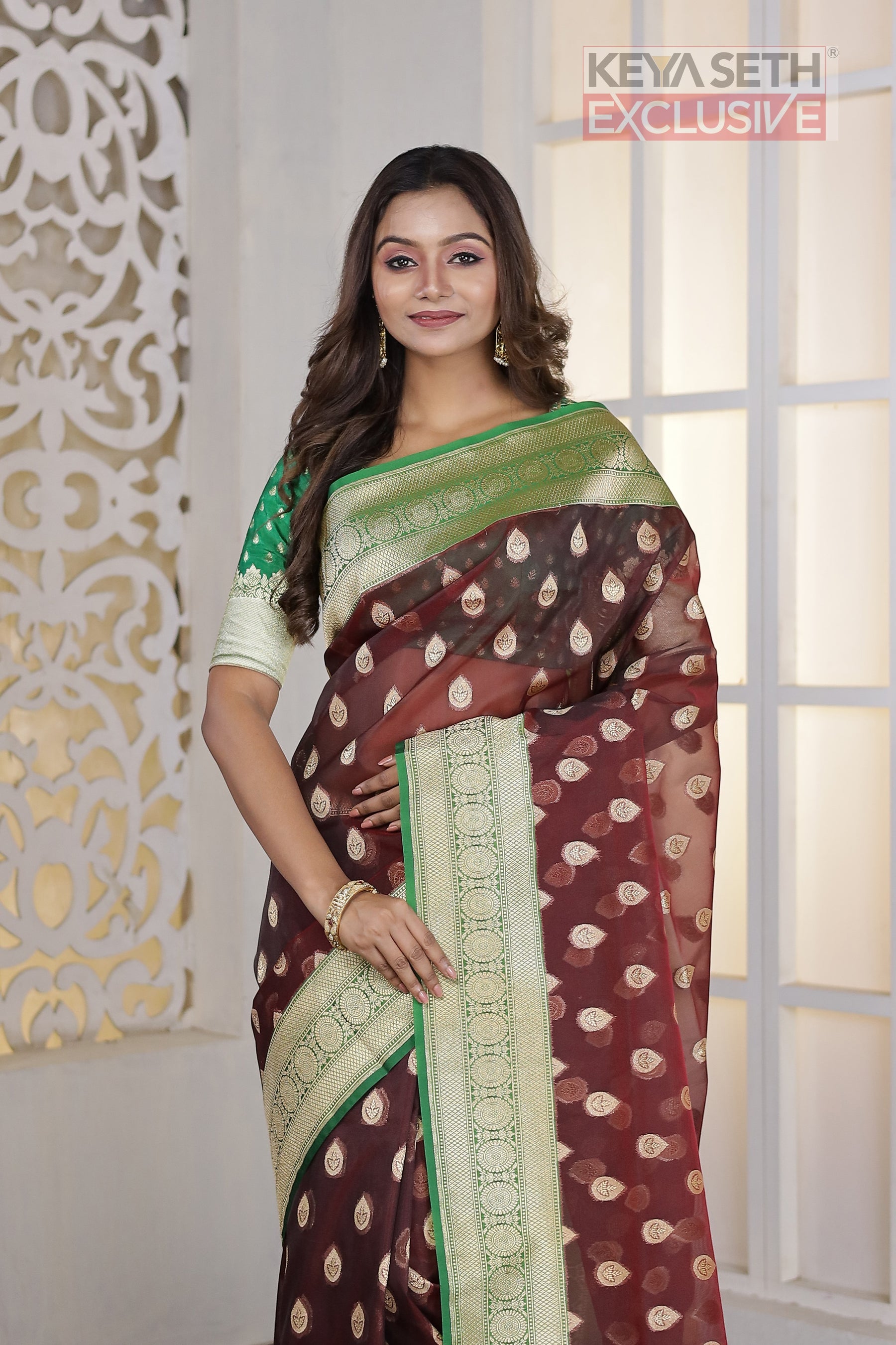 Wine Soft Tissue Saree - Keya Seth Exclusive