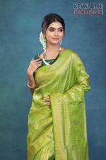 Load image into Gallery viewer, Leaf Green Dola Silk Saree with Golden Zari - Keya Seth Exclusive