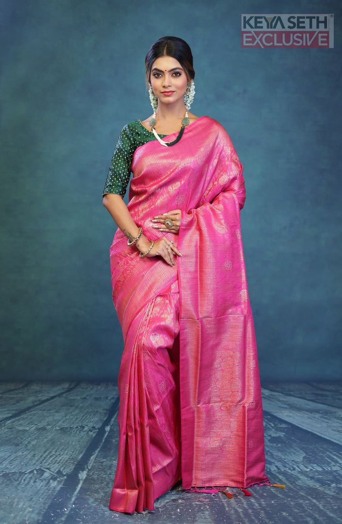 Pink Dola Silk Saree with Golden Zari - Keya Seth Exclusive