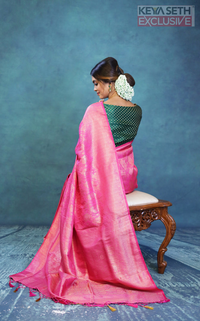 Pink Dola Silk Saree with Golden Zari - Keya Seth Exclusive