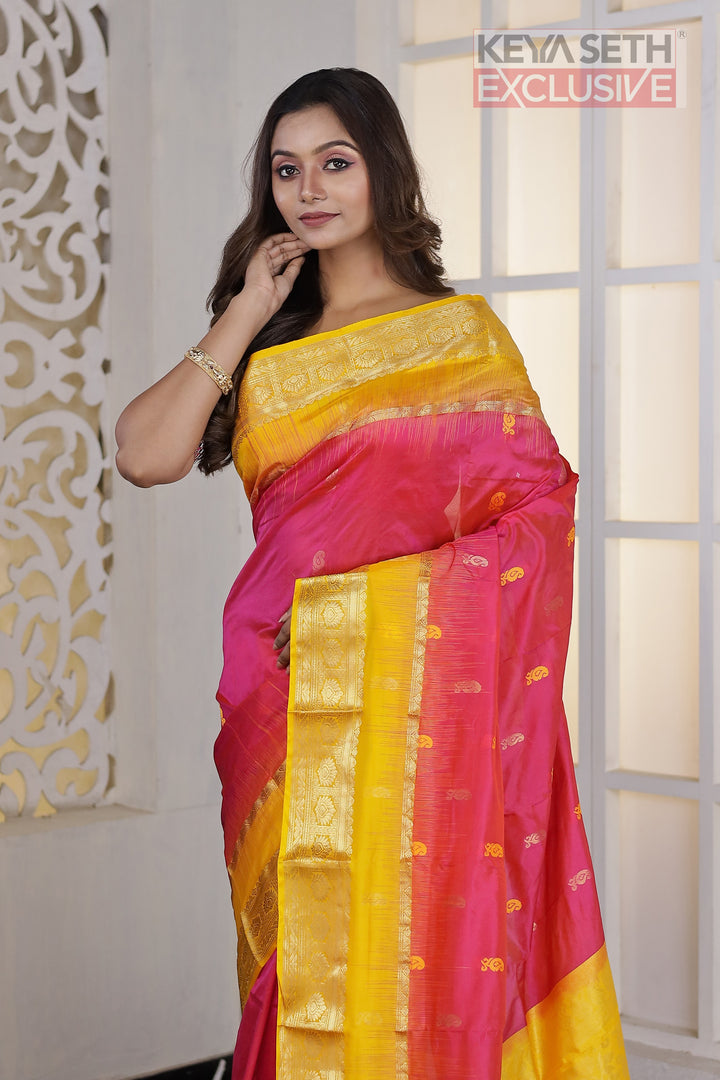 Shiny Pink Pure Silk Kanjivaram Saree - Keya Seth Exclusive