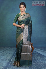 Load image into Gallery viewer, Deep Green Semi Katan Silk Saree - Keya Seth Exclusive