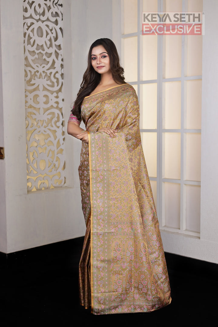 Yellow Pashmina Silk Saree - Keya Seth Exclusive