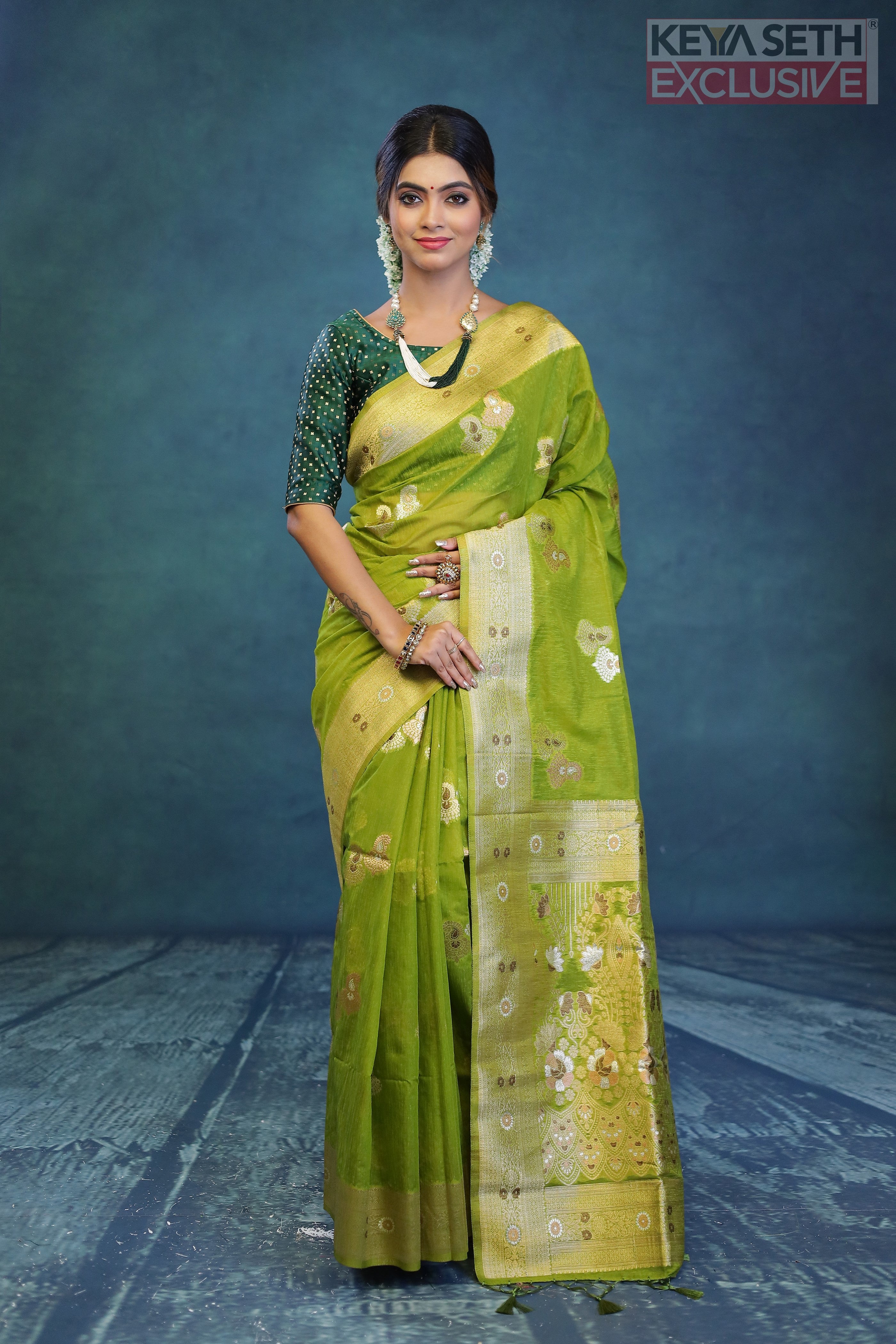 Designer Green Art Silk Saree - Keya Seth Exclusive