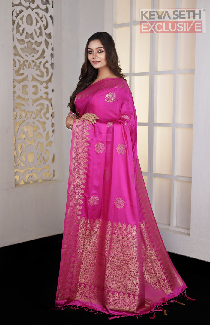 Deep Pink Satin Silk Saree - Keya Seth Exclusive