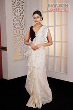 Load image into Gallery viewer, White Chikankari Fancy Organza Saree - Keya Seth Exclusive
