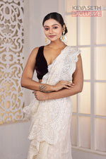 Load image into Gallery viewer, White Chikankari Fancy Organza Saree - Keya Seth Exclusive
