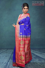 Load image into Gallery viewer, Royal Blue and Red Dola Silk Saree - Keya Seth Exclusive