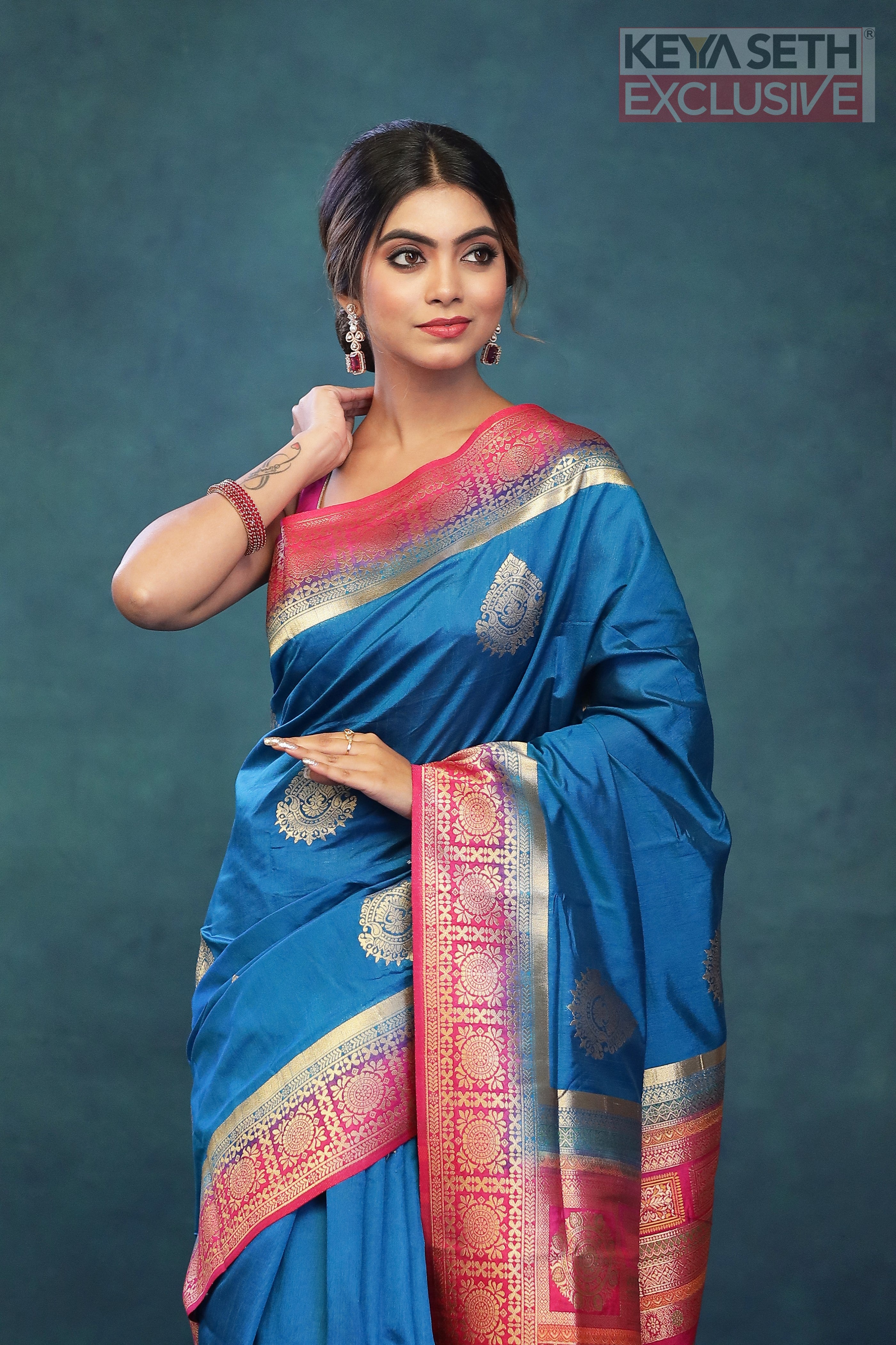 Blue and Pink Dola Silk Saree - Keya Seth Exclusive