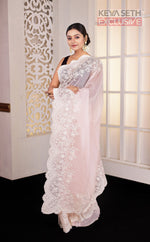 Load image into Gallery viewer, Light Peach Chikankari Fancy Organza Saree - Keya Seth Exclusive
