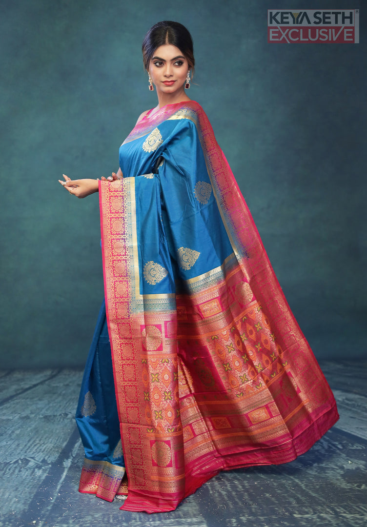 Blue and Pink Dola Silk Saree - Keya Seth Exclusive