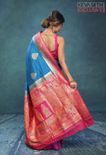 Load image into Gallery viewer, Blue and Pink Dola Silk Saree - Keya Seth Exclusive
