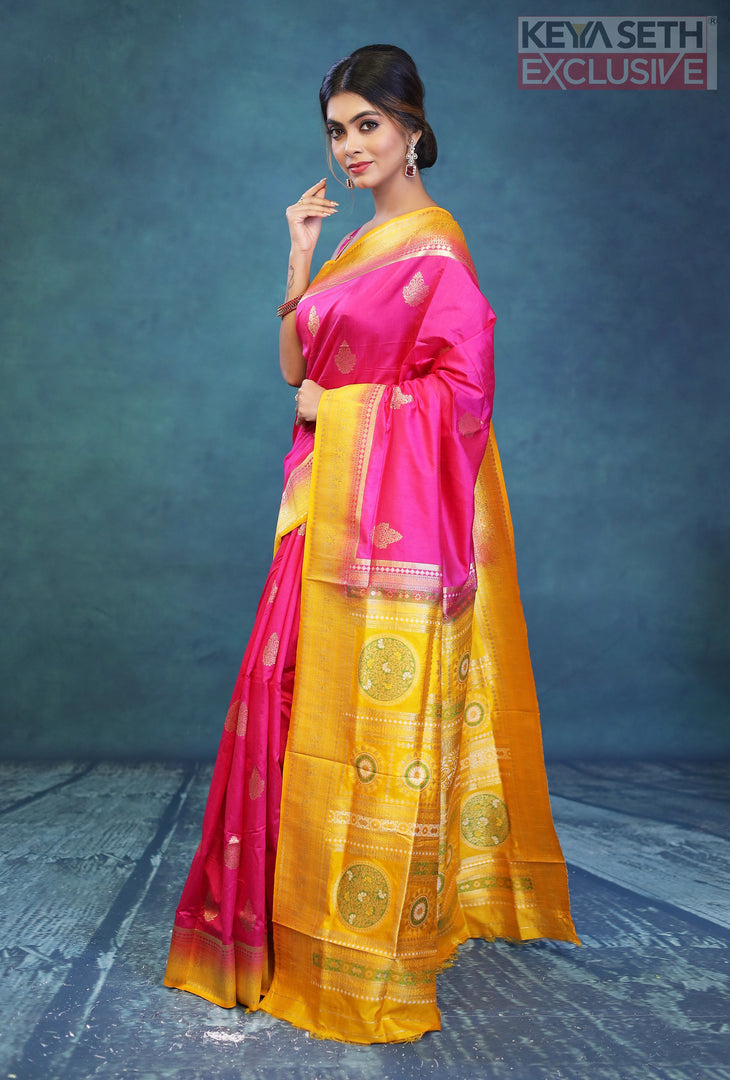 Pink and Yellow Dola Silk Saree - Keya Seth Exclusive