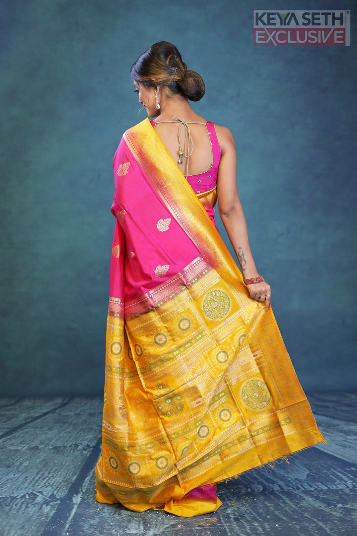 Pink and Yellow Dola Silk Saree - Keya Seth Exclusive