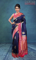 Load image into Gallery viewer, Navy Blue and Pink Dola Silk Saree - Keya Seth Exclusive