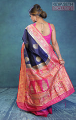 Load image into Gallery viewer, Navy Blue and Pink Dola Silk Saree - Keya Seth Exclusive

