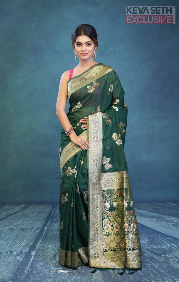 Designer Deep Green Art Silk Saree - Keya Seth Exclusive