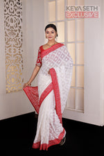 Load image into Gallery viewer, White and Red Chikankari Georgette Saree - Keya Seth Exclusive