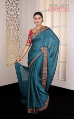 Load image into Gallery viewer, Rama Green Chiniya Silk Saree - Keya Seth Exclusive
