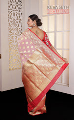 Load image into Gallery viewer, Off-white Soft Tissue Saree with Red Satin border - Keya Seth Exclusive